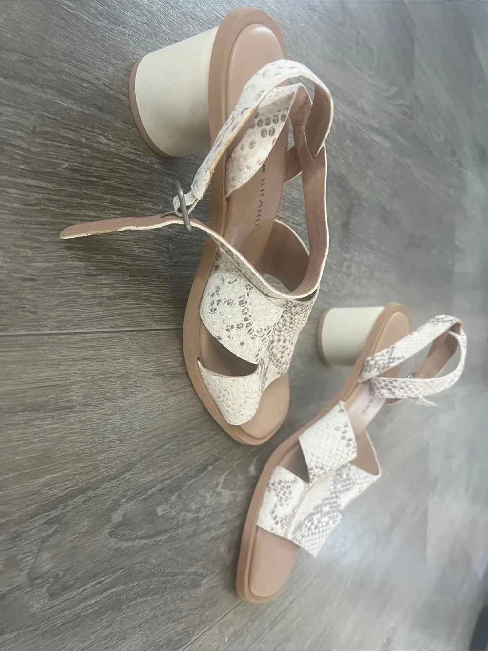 Lucky Brand White Snake-Print Strappy Sandals